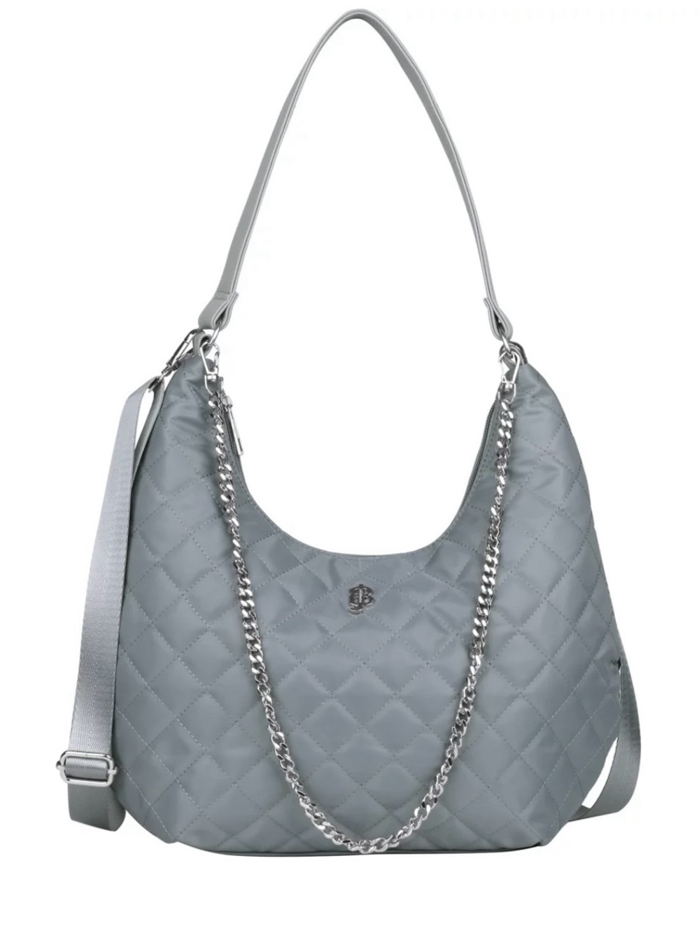 Julia Buxton Nylon Hobo Shoulder/Crossbody Bag in Light Gray New